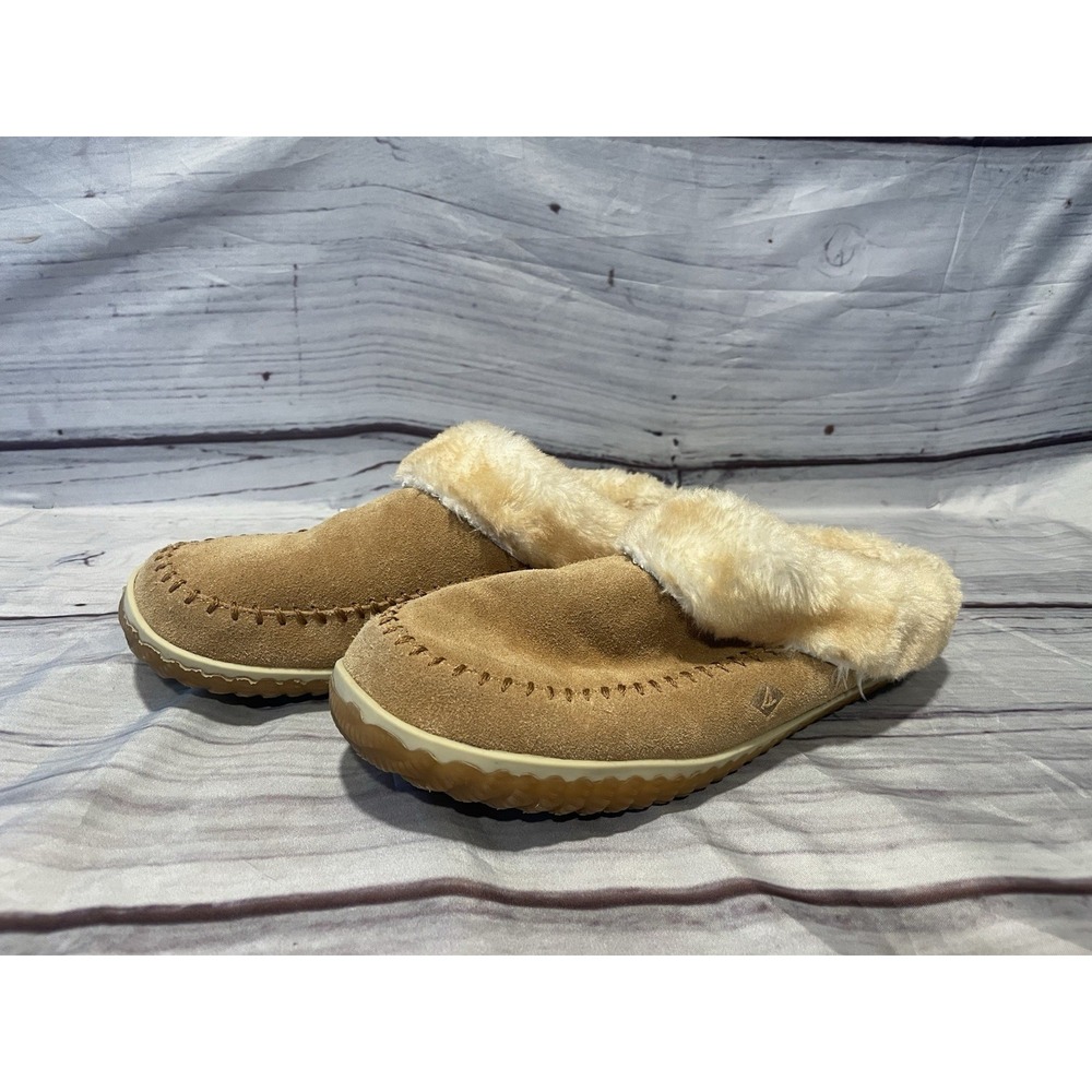 Used Sperry TopSider Brown Faux Fur Lined Women's Clog Slippers Size 8 WSW1041